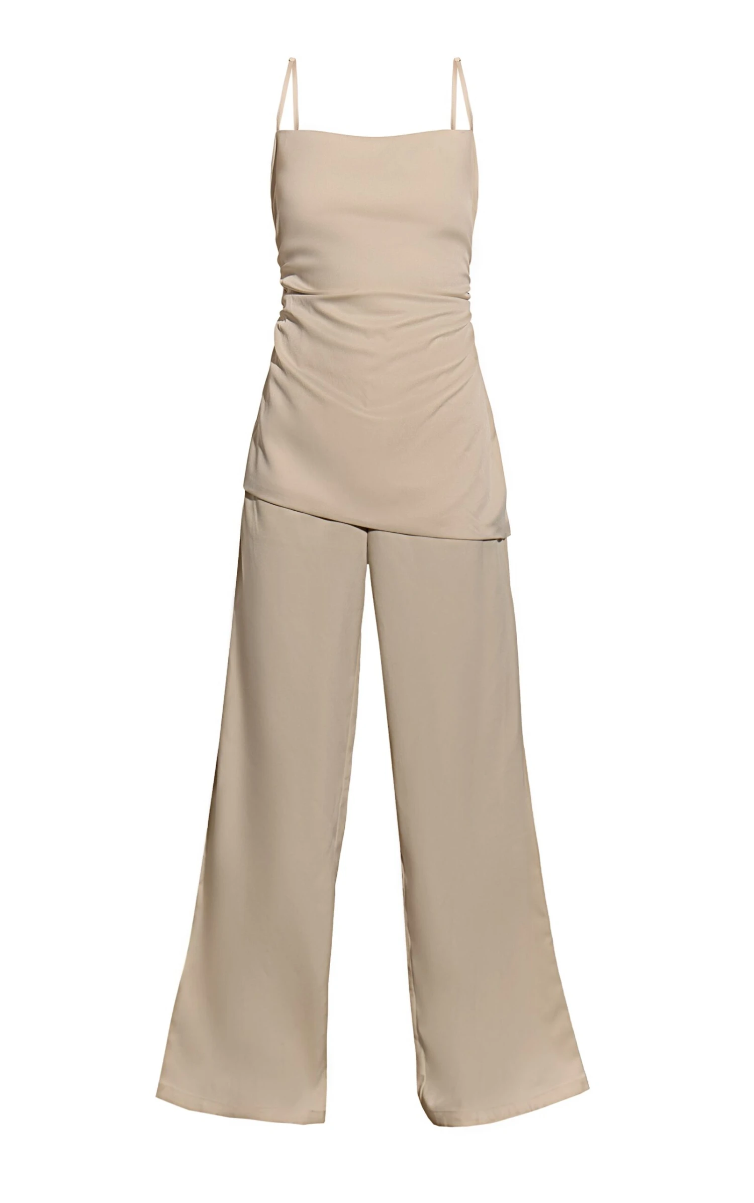 Prettylittlething Oyster Woven Ruched Bodice Overlay Straight Leg Jumpsuit - Image 5