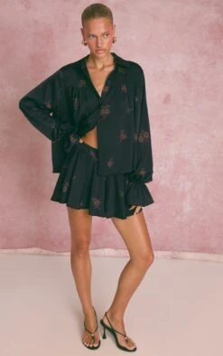 Navy Floral Ditsy Satin Shorts