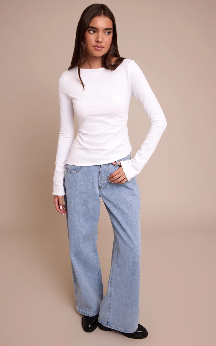 Prettylittlething White Cotton Asymmetric Hem Flared Long Sleeve Top 3 Prettylittlething White Cotton Asymmetric Hem Flared Long Sleeve Top - Image 3