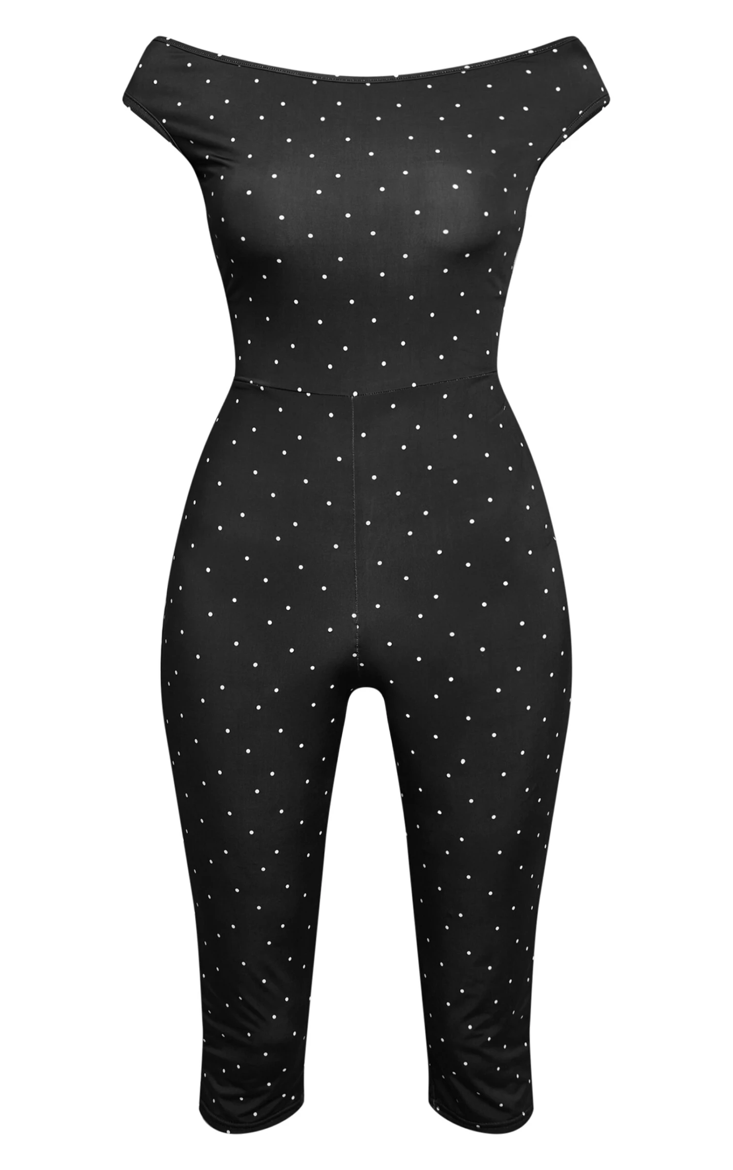 Prettylittlething Black Slinky Poka Dot Capri Jumpsuit 5 Prettylittlething Black Slinky Poka Dot Capri Jumpsuit - Image 5