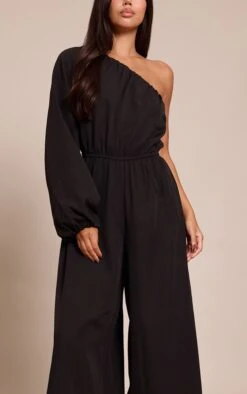 Prettylittlething Black Woven Asymmetric Sintched Waist Jumpsuit -Pretty Little Thing Shop c449ed544b52741ba775e0fec03d59aa7d250444 CNO3062 4 black woven asymmetric sintched waist jumpsuit