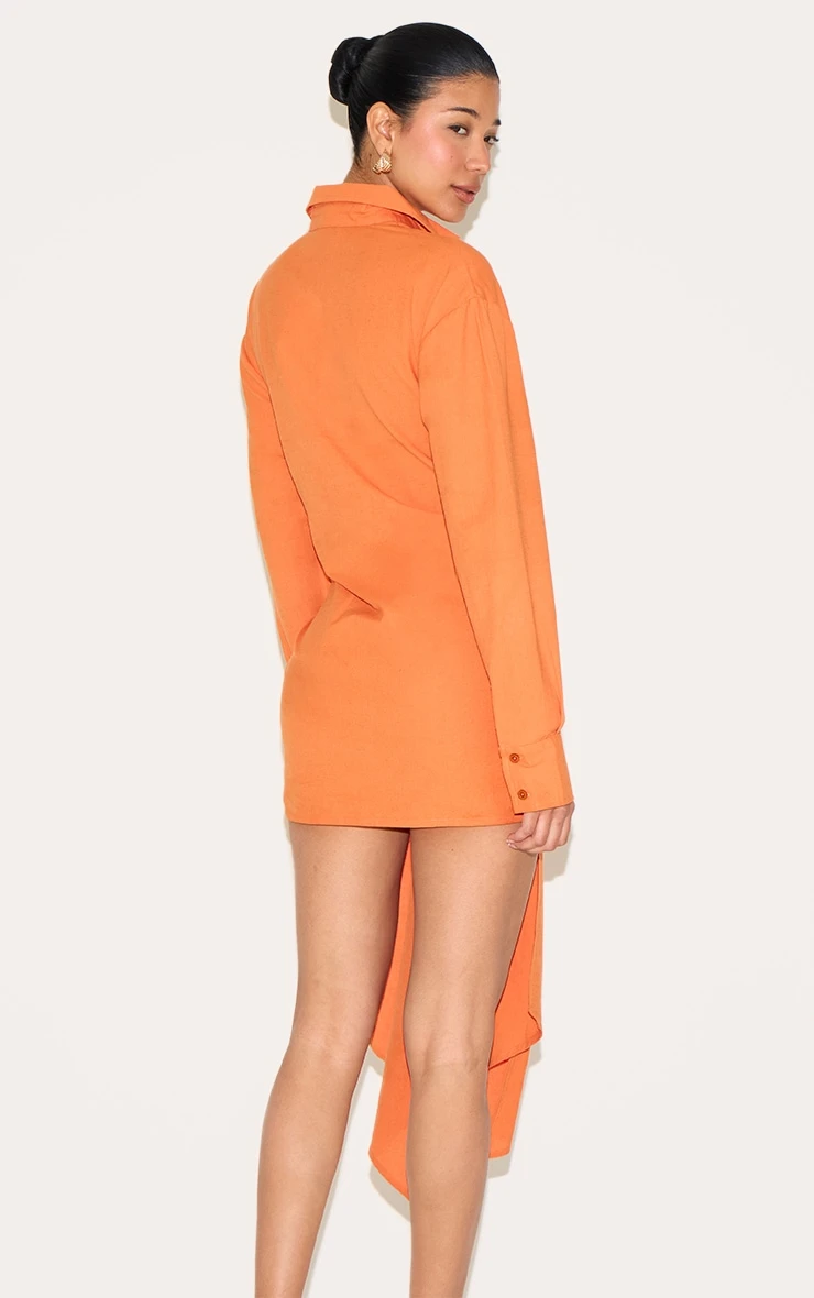 Prettylittlething Burnt Orange Wrap Detail Shirt Dress 2 Prettylittlething Burnt Orange Wrap Detail Shirt Dress - Image 2
