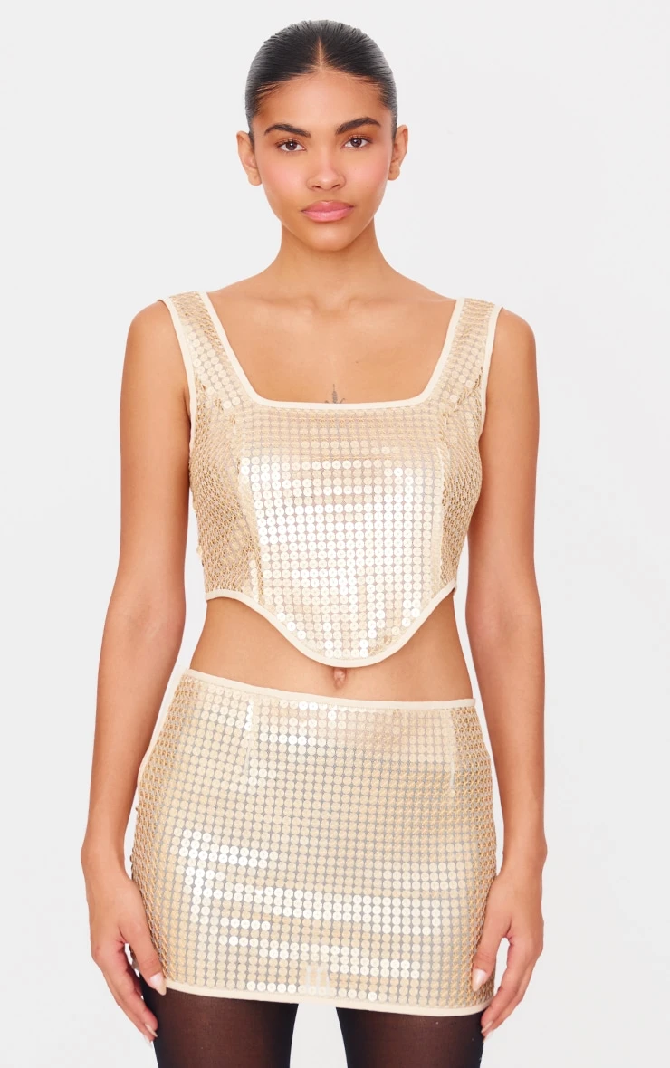 Prettylittlething Gold Chain Sequin Low Rise Micro Mini Skirt 4 Prettylittlething Gold Chain Sequin Low Rise Micro Mini Skirt - Image 4