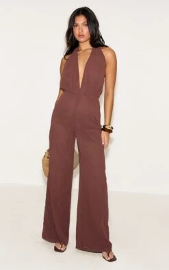 Prettylittlething Chocolate Chiffon Plunge Neck Bead Detail Jumpsuit 7 Prettylittlething Chocolate Chiffon Plunge Neck Bead Detail Jumpsuit -Pretty Little Thing Shop c49934be5154406a1a046d7463792636c479d785 CNM7309 3 chocolate chiffon cowl neck bead detail jumpsuit
