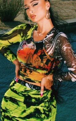 Prettylittlething Multi Abstract Print Ruched Mesh Mini Skirt -Pretty Little Thing Shop c4ac3a48361d85a3ccac38d62985f94c8e14ca25 CMZ7451 4