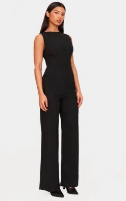 Prettylittlething Black Structured Woven Open Back Detail Straight Leg Jumpsuit -Pretty Little Thing Shop c4c2d21411aae904aac7cf4faf6cbfb742473ef9 CNL3773 3 black structured woven open back detail straight leg jumpsuit