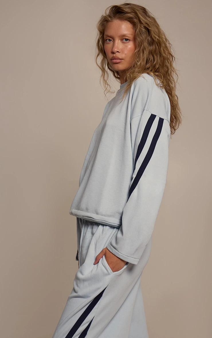 Blue Contrast Striped Wide Leg Sweatpants 4 Blue Contrast Striped Wide Leg Sweatpants - Image 4