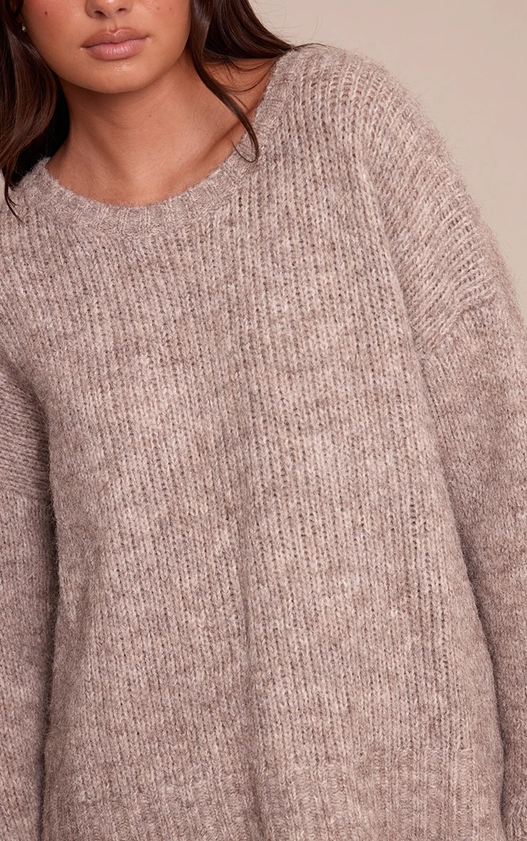 Taupe Rib Detail Oversized Sweater 4 Taupe Rib Detail Oversized Sweater - Image 4