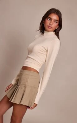 Stone Pleated Denim Mini Skirt