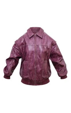 Prettylittlething Burgundy Distressed Faux Leather Oversized Longline Bomber Jacket -Pretty Little Thing Shop c54d101aaa11f559f1337b2977b4e3370bcc9b03 cnj4238 5