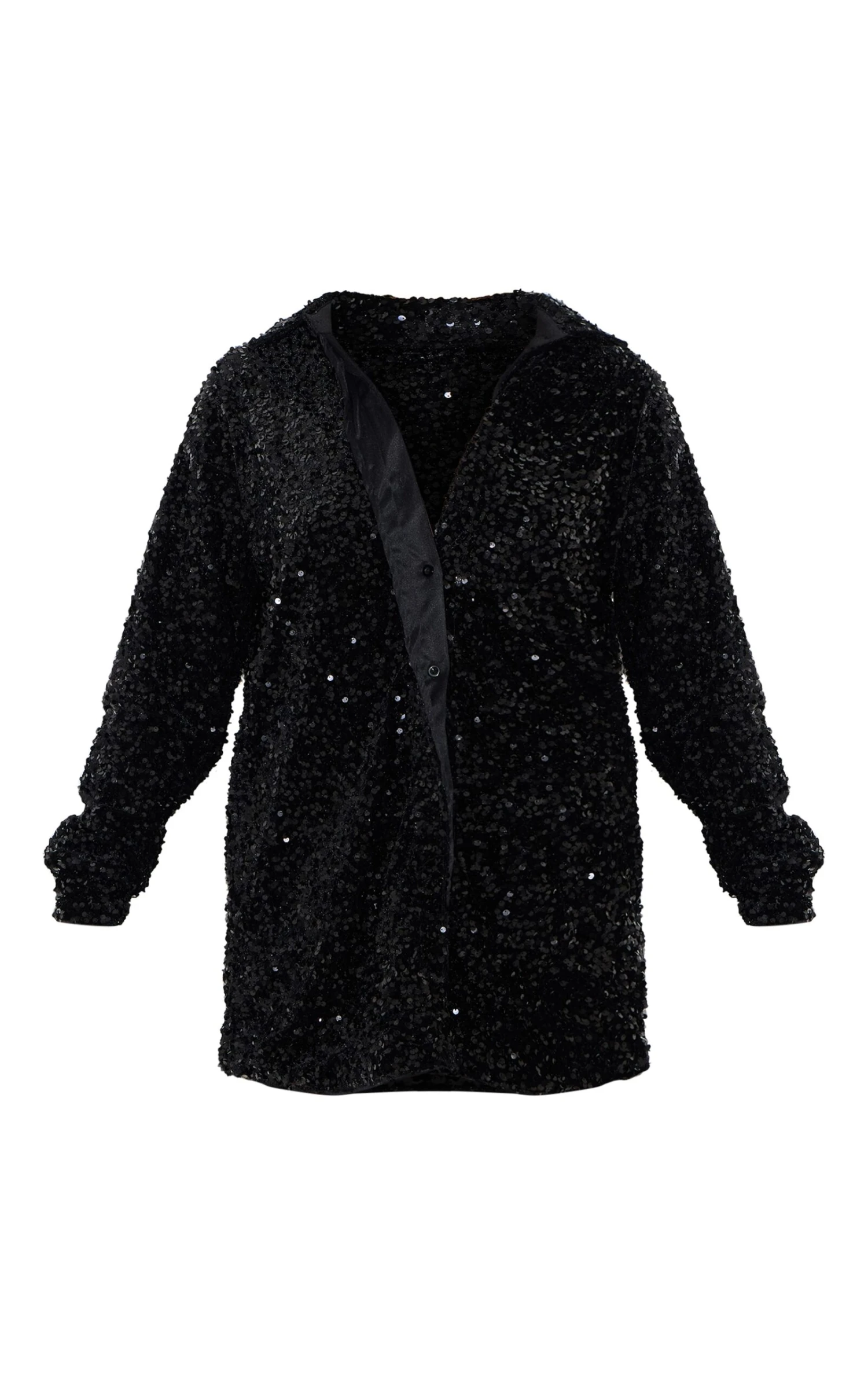Prettylittlething Black Velvet Sequin Oversized Shirt Dress 5 Prettylittlething Black Velvet Sequin Oversized Shirt Dress - Image 5