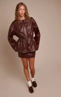 Brown Croc Faux Leather Cinched Waist Jacket -Pretty Little Thing Shop c56689c48b4b17e95cd205ddef63b0abcb936c74 CNO0695 3 brown croc faux leather cinched waist jacket