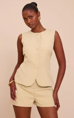 Prettylittlething Pale Lime Woven Button Down Overlay Romper