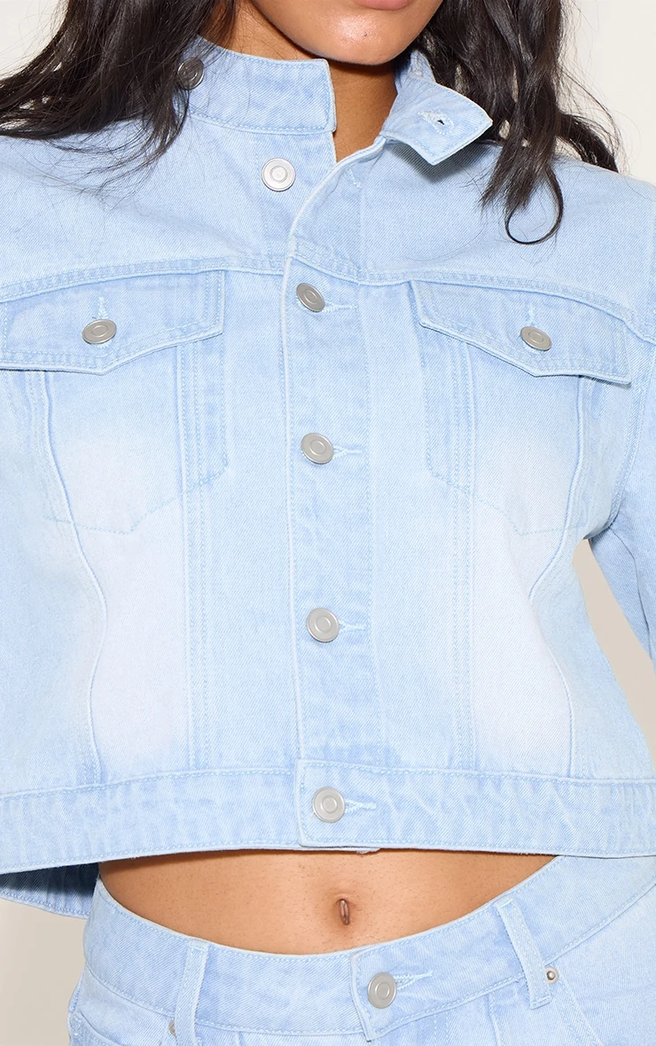 Prettylittlething Light Blue Seam Detail Cropped Denim Racer Jacket 4 Prettylittlething Light Blue Seam Detail Cropped Denim Racer Jacket - Image 4