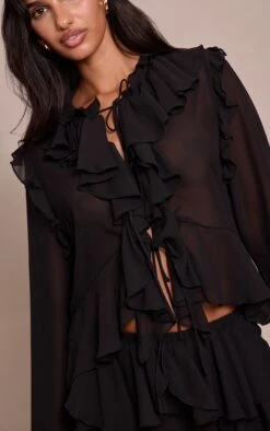 Black Chiffon Frill Long Sleeve Shirt -Pretty Little Thing Shop c5a79a176f95228920614daa171e9b32af462fe7 CNO1485 4 black chiffon frill long sleeve shirt