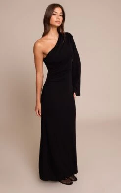 Prettylittlething Black Jersey One Shoulder Ruched Detail Maxi Dress -Pretty Little Thing Shop c5b0797b048be2296f304d721de18c20f10169e6 CNO3562 3 black jersey one shoulder ruched detail maxi dress