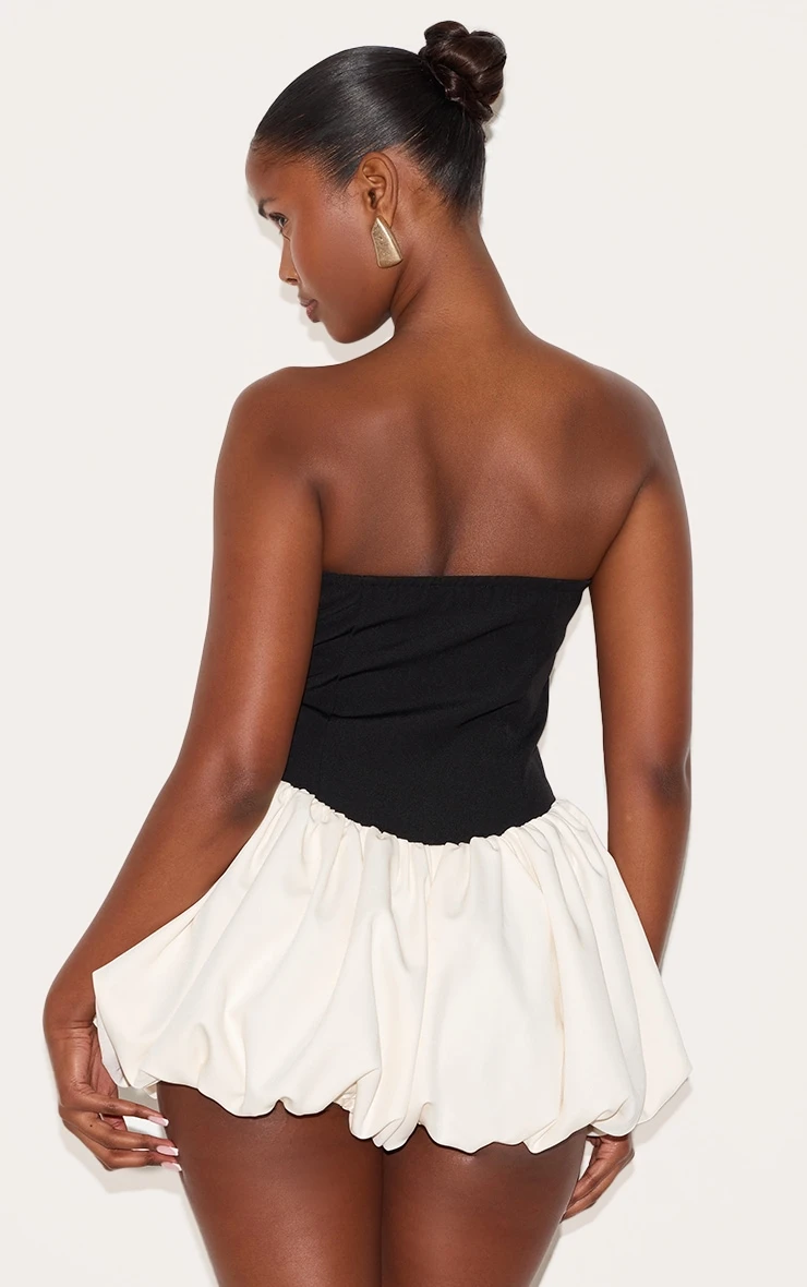 Prettylittlething Black Contrast Woven Bandeau Puffball Romper 2 Prettylittlething Black Contrast Woven Bandeau Puffball Romper - Image 2