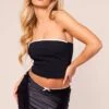 Prettylittlething Black Picot Bow Trim Stretch Satin Mini Skirt
