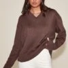 Prettylittlething Mink Brushed Laguna Knit V Neck Sweater