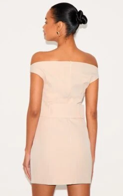 Prettylittlething Almond Woven Off Shoulder Belt Detail Mini Dress -Pretty Little Thing Shop c66292ab826938b5e4bf23ddb9cafc333befca4b cnm0575 2