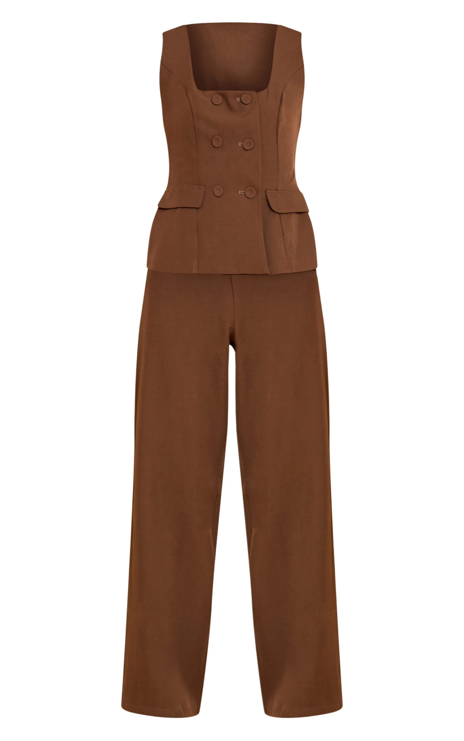 Chocolate Woven Button Detail Wide Leg Jumpsuit 5 Chocolate Woven Button Detail Wide Leg Jumpsuit - Image 5