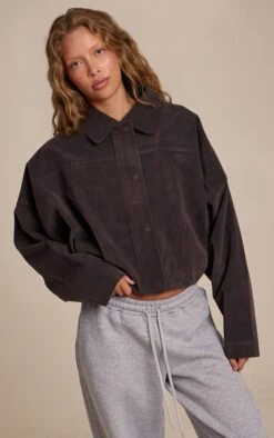 Grey Faux Suede Covered Placket Bomber Jacket