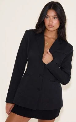 Prettylittlething Black Cinched Back Single Breasted Blazer