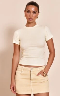 Prettylittlething Buttercream Low Waist Denim Mini Skirt