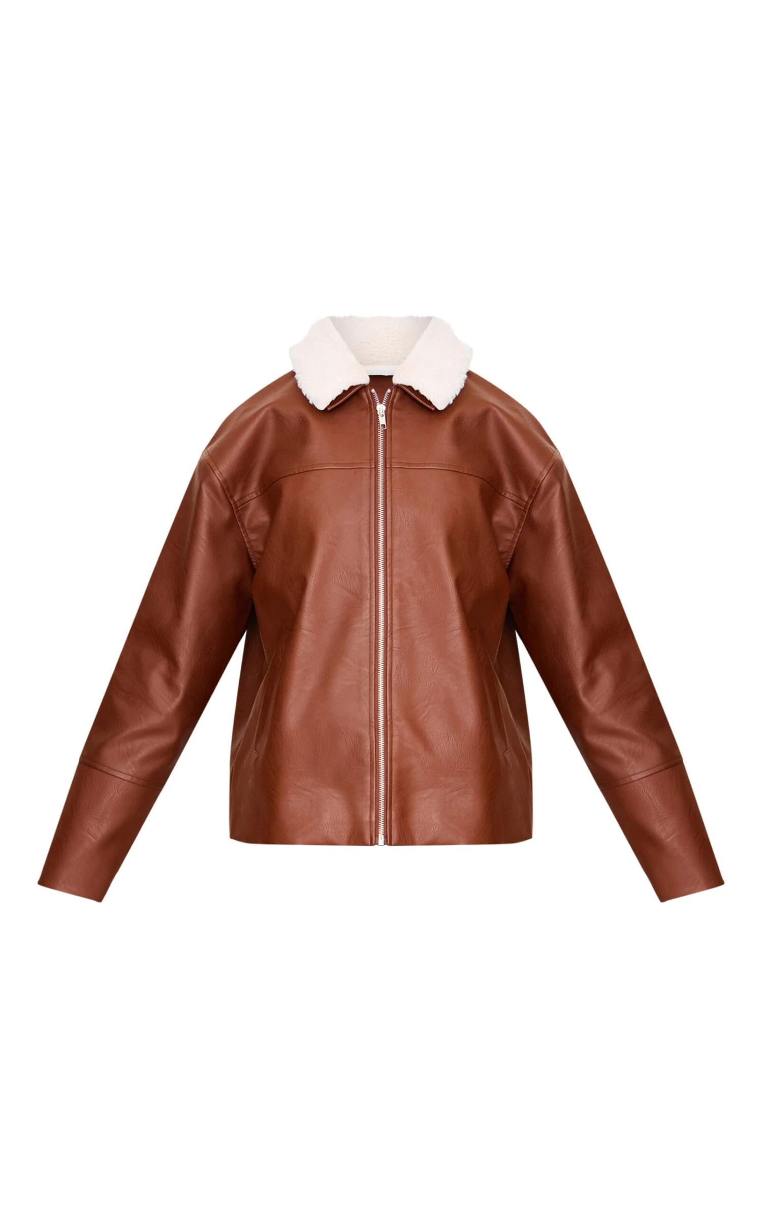 Washed Brown Detachable Faux Fur Collar Faux Leather Jacket 5 Washed Brown Detachable Faux Fur Collar Faux Leather Jacket - Image 5