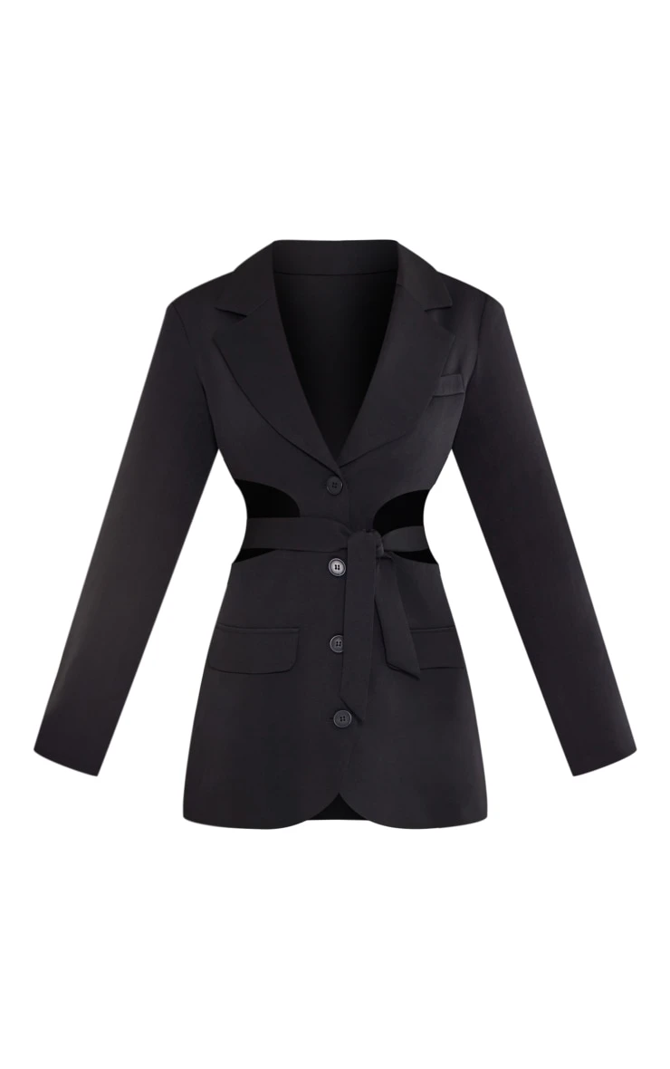 Prettylittlething Black Plunge Side Cut Out Tie Detail Blazer Dress 5 Prettylittlething Black Plunge Side Cut Out Tie Detail Blazer Dress - Image 5
