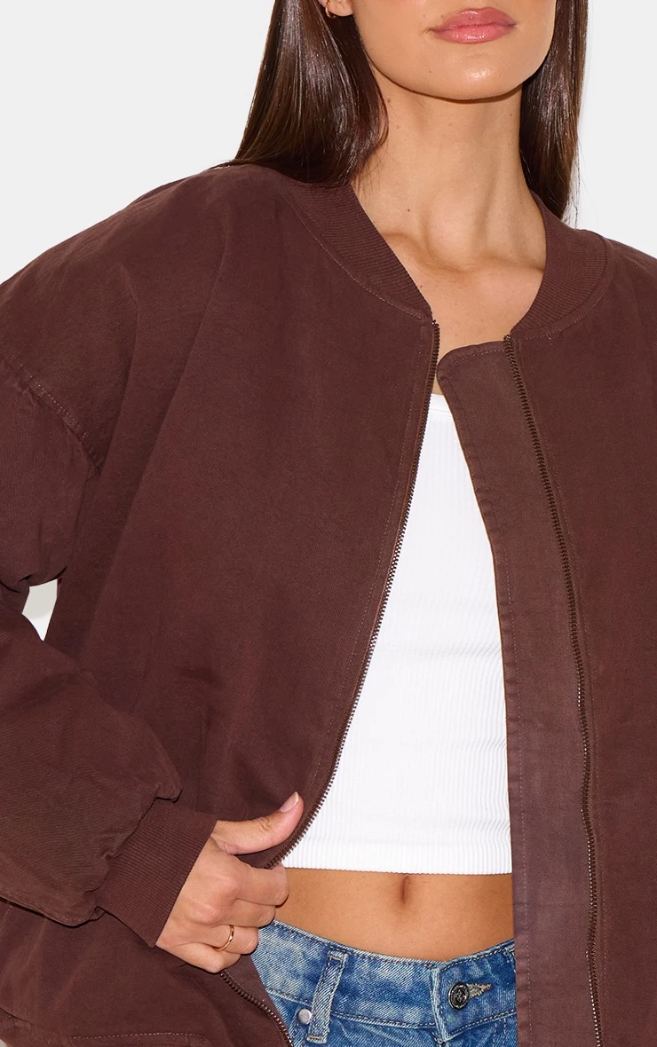 Prettylittlething Chocolate Classic Oversized Bomber Jacket 4 Prettylittlething Chocolate Classic Oversized Bomber Jacket - Image 4