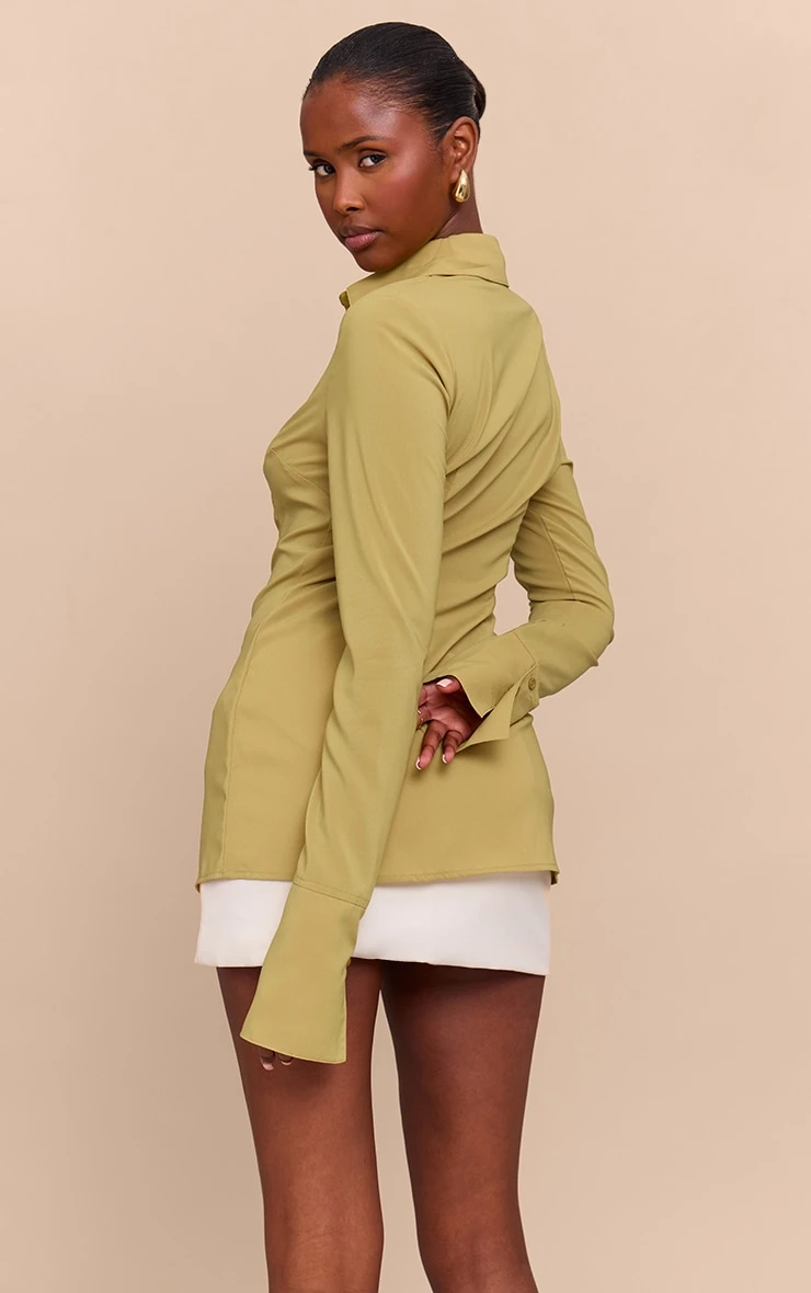 Prettylittlething Green Chiffon Fitted Shirt 2 Prettylittlething Green Chiffon Fitted Shirt - Image 2