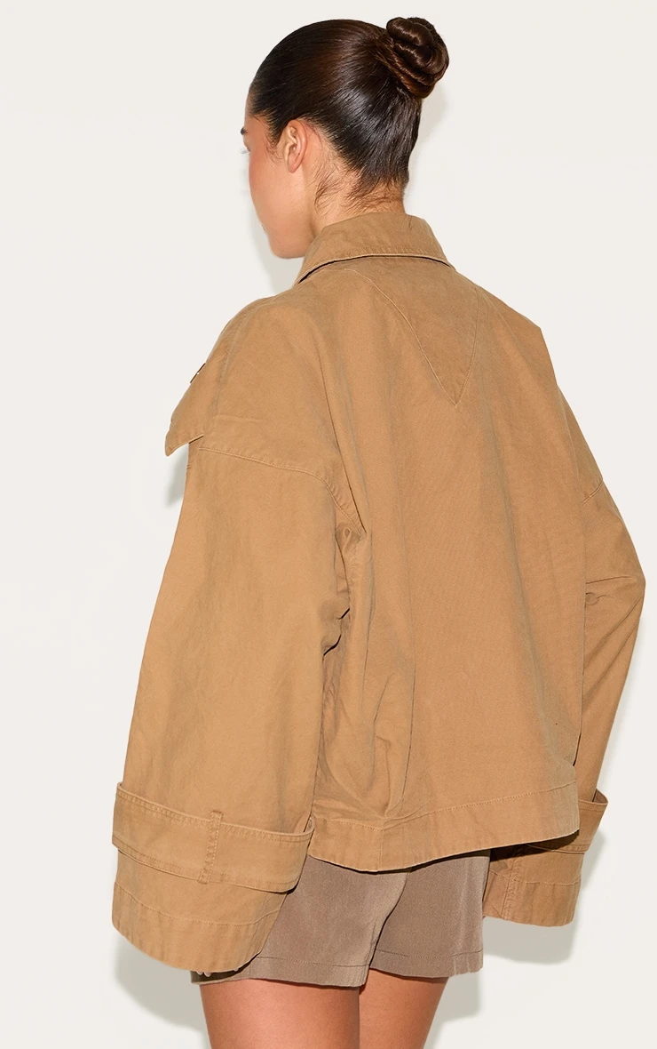 Prettylittlething Taupe Wrap Over Detail Canvas Trench Coat 2 Prettylittlething Taupe Wrap Over Detail Canvas Trench Coat - Image 2