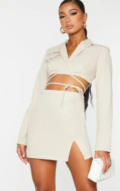 Prettylittlething Stone Woven Cut Out Tie Waist Utility Style Blazer Bodycon Dress -Pretty Little Thing Shop c84719376aa14709007e23f5456620b49bccfa39 cms4898 3