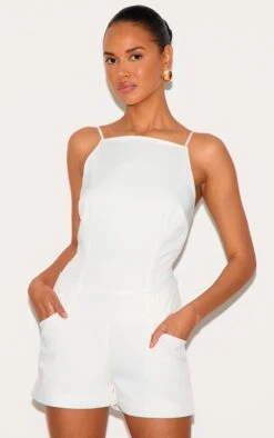 Prettylittlething White Tailored Backless Boat Neck Romper
