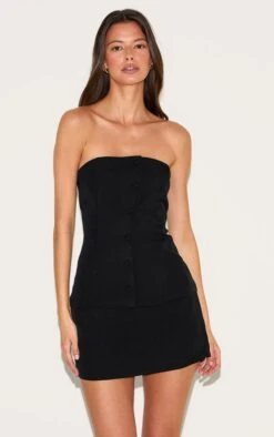 Prettylittlething Black Bandeau Vest Detail Bodycon Dress