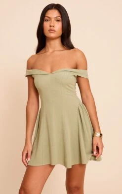 Prettylittlething Sage Bardot Shift Dress