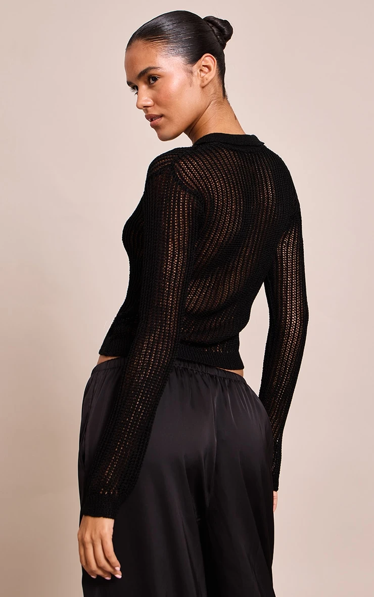 Prettylittlething Black Filagree Knit Button Up Cardigan 2 Prettylittlething Black Filagree Knit Button Up Cardigan - Image 2