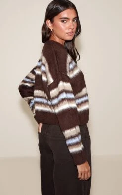 Prettylittlething Chocolate Striped Brushed Knit Cardigan -Pretty Little Thing Shop c90d5c85404f27c478f4b57d9a1511a5e9087100 cno9330 2 chocolate striped brushed knit cardigan