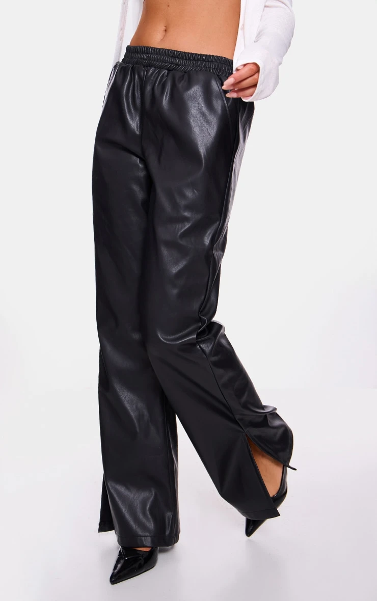 Prettylittlething Black Faux Leather Elasticated Waist Straight Leg Pants 1 Prettylittlething Black Faux Leather Elasticated Waist Straight Leg Pants