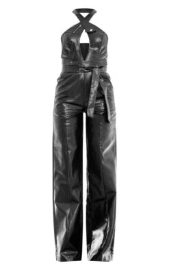 Prettylittlething Black Pu Cross Neck Eyelet Detail Belted Jumpsuit -Pretty Little Thing Shop c92ead89555f16213592174e02624a98e41b46ff cng5144 5