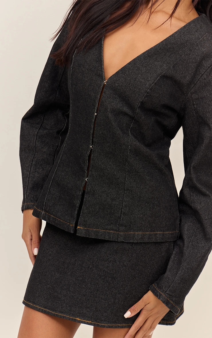 Prettylittlething Raw Indigo Cocoon Sleeve Denim Blazer 4 Prettylittlething Raw Indigo Cocoon Sleeve Denim Blazer - Image 4