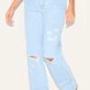 Prettylittlething Light Blue Wash Distressed Style Boyfriend Jeans