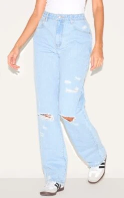 Prettylittlething Light Blue Wash Distressed Style Boyfriend Jeans