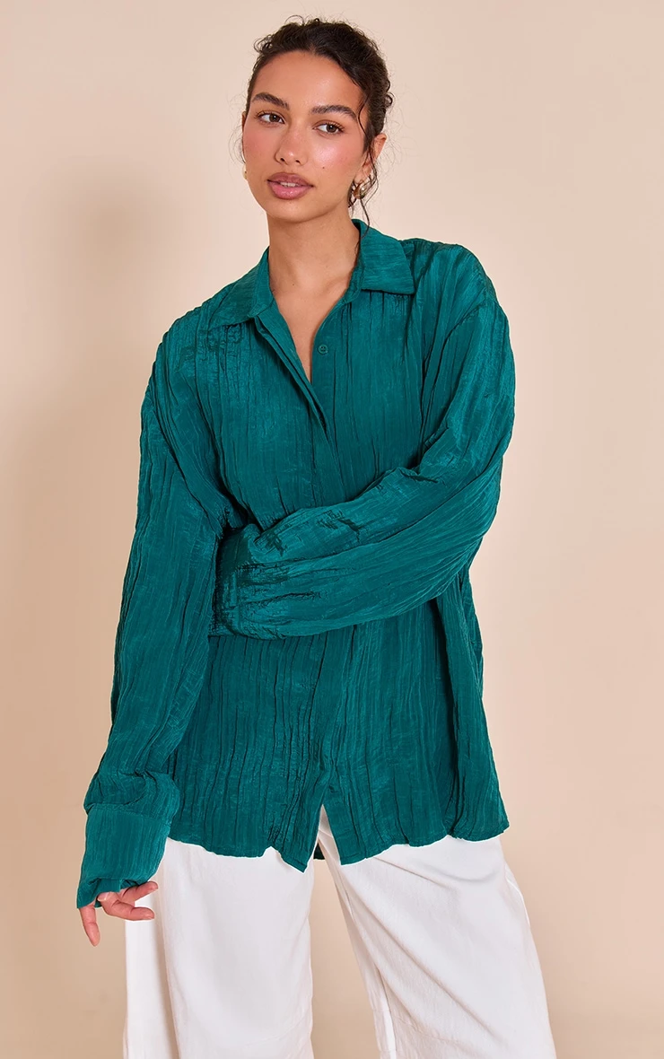Prettylittlething Teal Textured Oversized Shirt 1 Prettylittlething Teal Textured Oversized Shirt