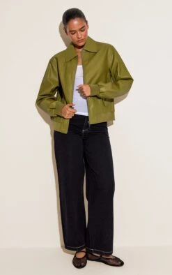 Prettylittlething Olive Faux Leather Bomber Jacket -Pretty Little Thing Shop c9b3483d38864d9d21be46ccd6bd2bb883afc6e0 CNN2515 3 olive faux leather bomber jacket