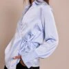 Blue Satin Tie Waist Detail Slouchy Shirt -Pretty Little Thing Shop c9d7c8fdc396d6d9c3d77a9549cf98a1332a35ce CNO0887 1 blue satin tie waist detail slouchy shirt