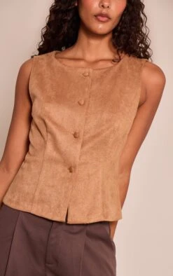 Prettylittlething Tan Faux Suede Popper Detail Vest -Pretty Little Thing Shop ca0b0d668f35c1737d7995546120d52203131ffb CNO3888 4 tan faux suede popper detail waistcoat
