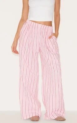 Prettylittlething Pink Pinstripe Elasticated Waist Wide Leg Pants