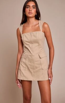 Stone Zip Up Pocket Detail Bodycon Dress